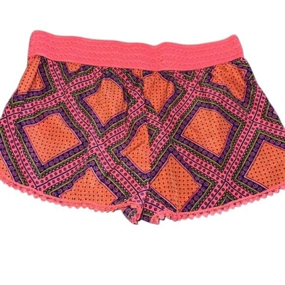 Boho Tribal Print Womens Shorts XL/XG (15-17) Coral Combo 100% Polyester Elastic - Picture 8 of 11